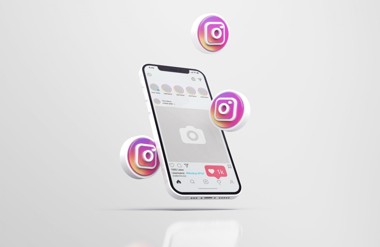 Instagram on White Mobile Phone Mockup with 3d icons